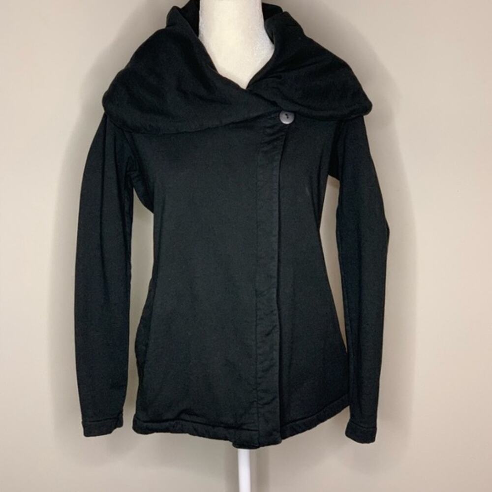 Beyond Yoga Wrap Jacket Women Size M Black Cotton Shawl Collar Sweatshirt Coat‎